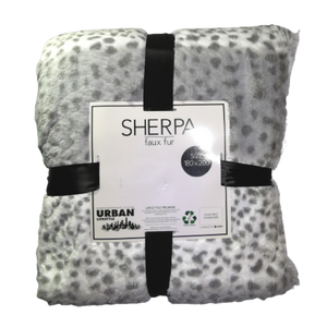 grey spots faux fur throw with sherpa -cq linen
