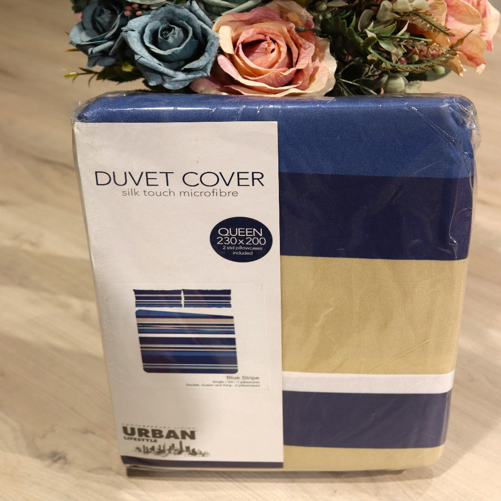 blue stripe printed duvet cover -cq linen