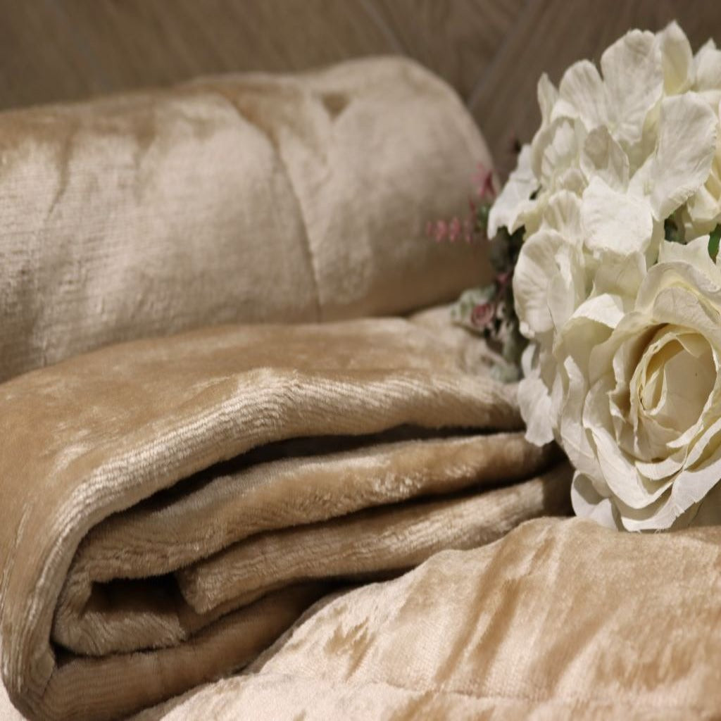 beige flannel comforter set-cq linen