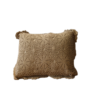 crochet scatter cushion caramel colour-cq linen
