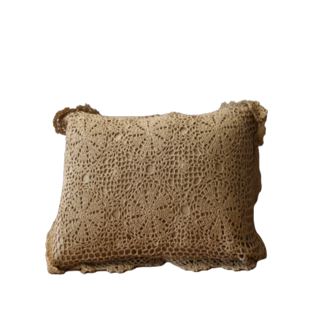 crochet scatter cushion caramel colour-cq linen
