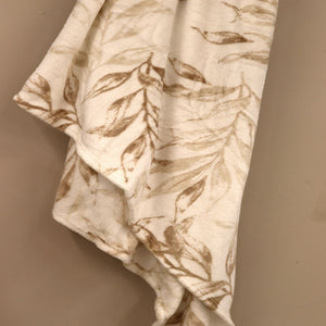cream leaf printed coral fleece throw -cq linen