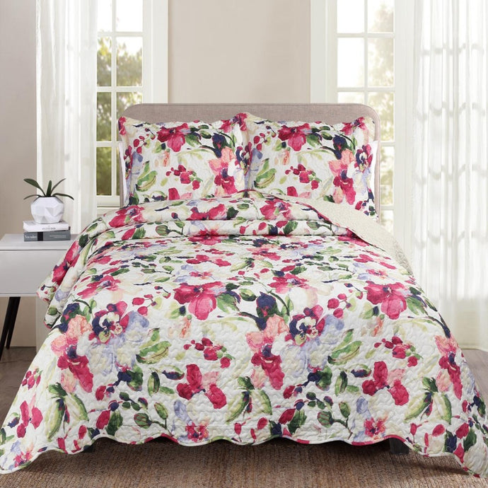 Luxury 100% Cotton Embroidered Quilt Set - Floral - CQ Linen