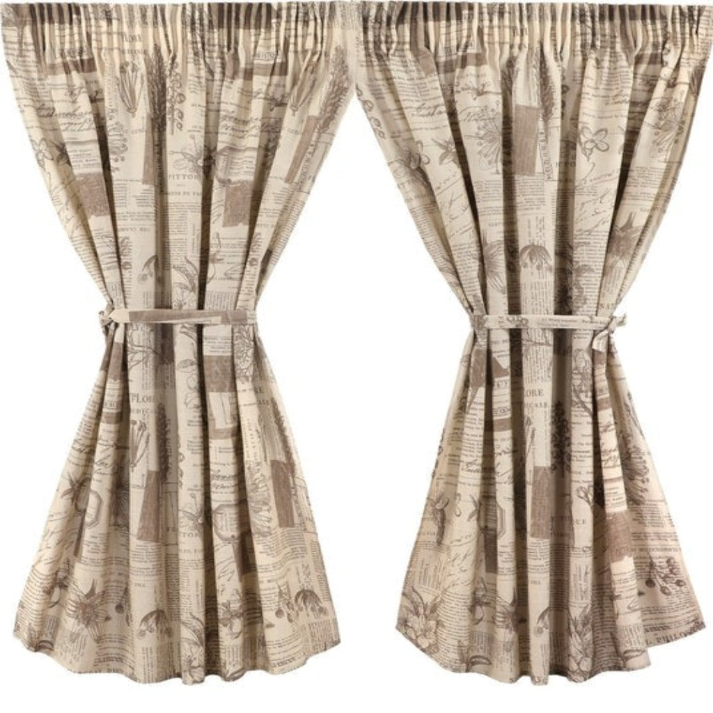 polycotton cafe curtain- floral script- brown- 110x120cm CQ Linen