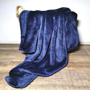 Flannel fleece throw navy blue 125x150cm-CQ Linen