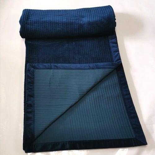 Quilt Blanket Velvet - Navy Blue - CQ Linen