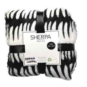 black and white faux fur throw with sherpa - cq linen