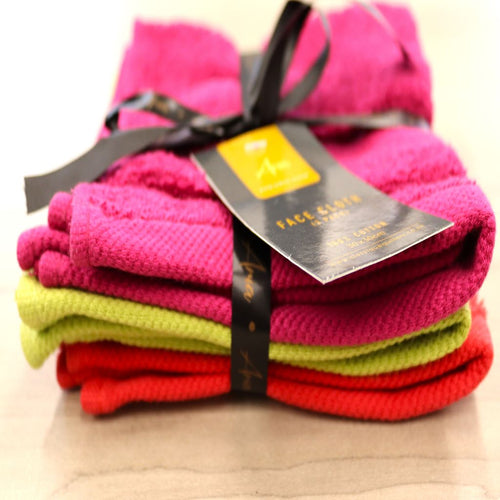 cotton face towel 3 pack- pink,green and red -cq linen