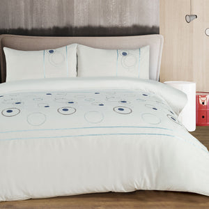 Soft Touch Embroidered Duvet Cover Set - Geo Circles - CQ Linen