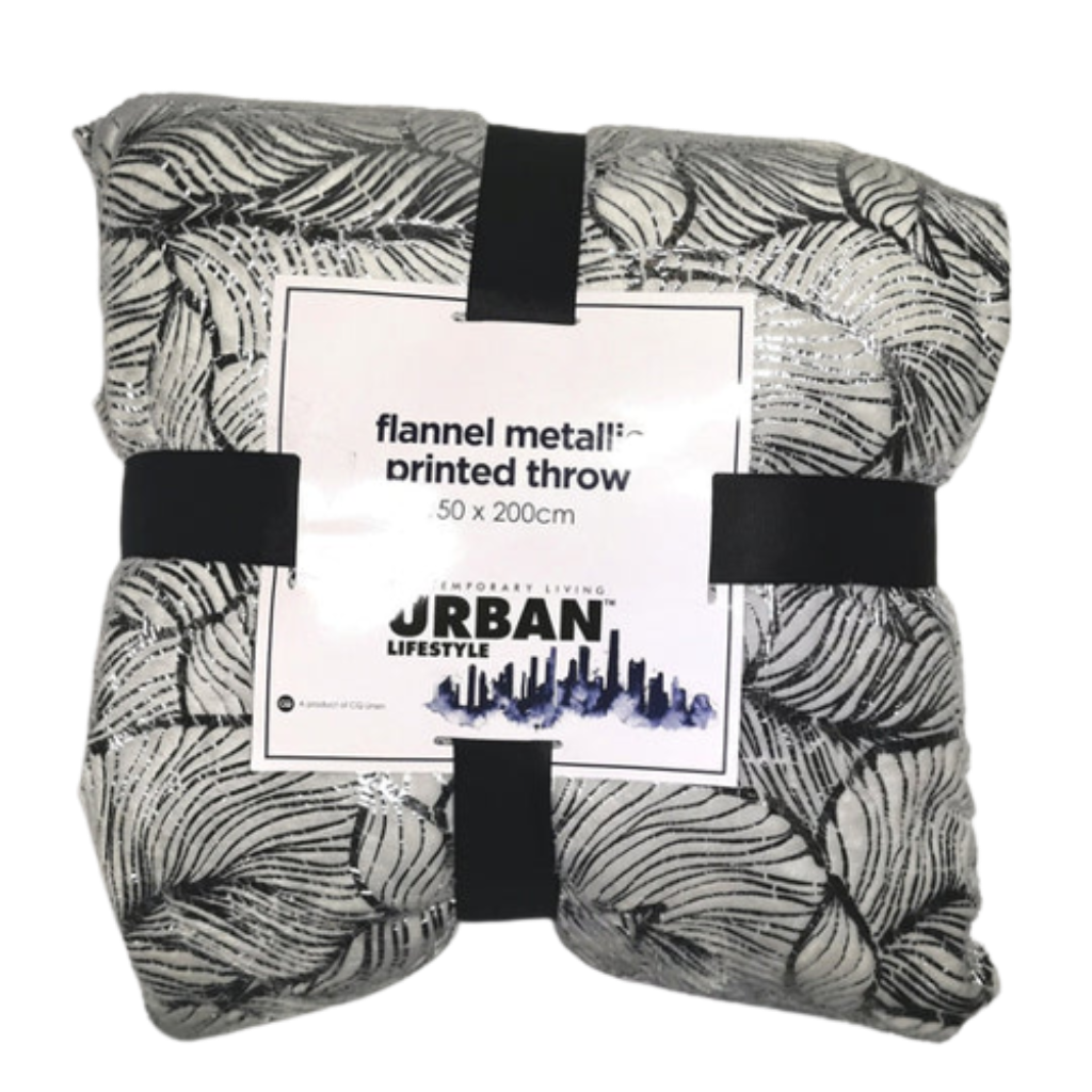 metallic flannel throw light grey -cq linen